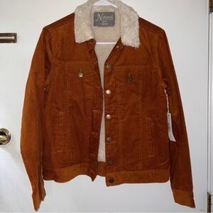 Natural Reflections Orange Corduroy Jacket with Cream Shearling Collar